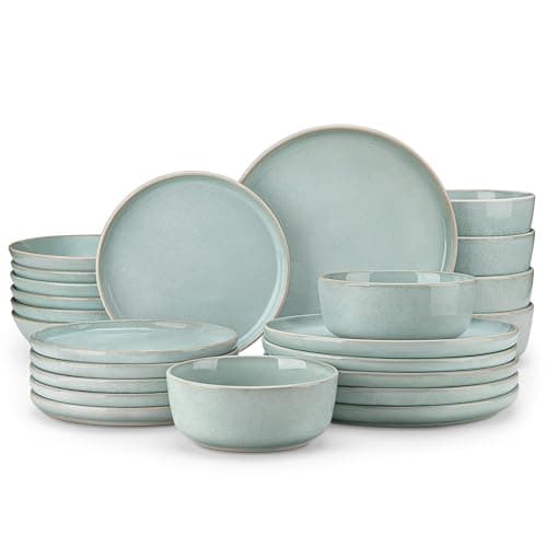 vancasso ANYA 24 Pieces Plates and Bowls Set, Mint Green Dinnerware Sets, Reactive Glaze Dishes Set for 6, Ceramic Dishware Sets Kitchen Dinner Set, Microwave & Dishwasher Safe - Image 1
