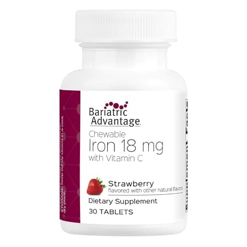 Bariatric Advantage Iron 18 mg with Vitamin C Chewable - Ferronyl Carbonyl Iron - Gentle on Stomach - Strawberry - 30 Count - Image 1