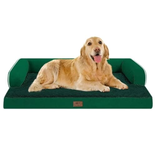 Large Dog Bed Orthopedic Washable - Waterproof Removable Cover - Medium XLarge Big Dogs - Egg Foam Couch - Emerald Dog Beds Bolster with Sides - Image 1
