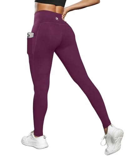 Fihapyli ICTIVE Women High Waist Workout Pants with Pockets Yoga Gym Running Pilates Fitness Leggings Running Darkpurple S - Image 1