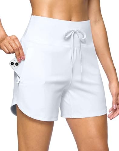 G Gradual Women's Athletic Shorts 5" Running Shorts for Women with 2 Zipper Pockets High Waisted Quick Dry Hiking Shorts Lightweight(White,M) - Image 1