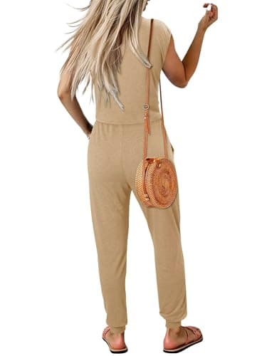 Magritta Ladies Summer 2 Piece Outfits Khaki Cap Sleeve Strappy Crop Top Joggers Pant Sets Plus Size Casual Tracksuit Lounge Wear 2026 XL - Thumbnail 4