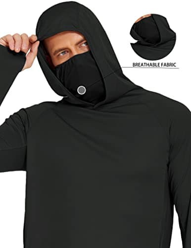 Hooded Fishing Shirts for Men UPF 50+ Long Sleeve Hoodie with Mask Lightweight SPF Sweatshirts Rash Guard Camo Neck Gaiter - Thumbnail 6