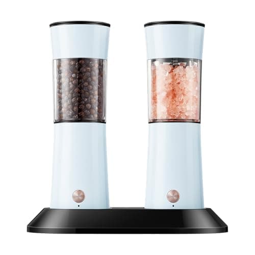 Gravity Electric Salt and Pepper Grinder Set 2-Pack - USB-C Rechargeable Base, Auto LED Light for BBQ/Camping, Adjustable Coarseness & Large Capacity - Stainless Steel (Morning Haze) - Image 1