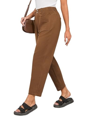 Dokotoo Womens Linen Pants Women 2026 Fashion Business Summer Capri Pants Travel Outfits for Women High Waisted Trouser Flowy Breathable Lady Slacks Basic Cotton Fall Clothes Palazzo Chestnut S - Image 1
