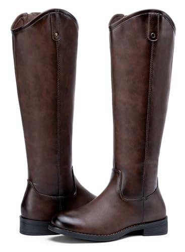 Vepose Women's Knee High Boots 956 Coffee Zipper Casual Weather Tall Fashion Retro Vegan Boots for Women Size 9.5(CJY956 Coffee pu 09.5) - Thumbnail 6