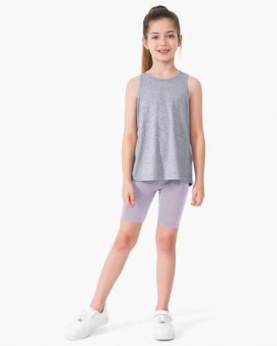 Stelle Girls 8" Bike Volleyball Shorts with Pockets Youth Athletic Yoga Dance Gymnastics Compression(Lavender,XS) - Thumbnail 3