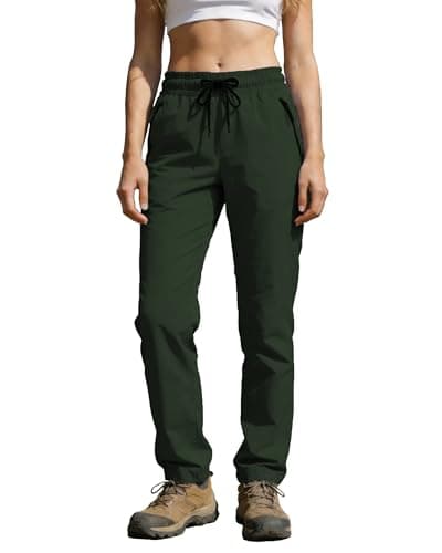 Womens Hiking Pants Water Resistant Quick Dry UPF 50+ Cargo Zipper Pockets Sweatpants Elastic Waist Drawstring Lightweight Work Casual Outdoor Army Green XXL - Image 1