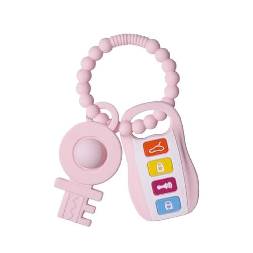 Silicone Baby Ring Toy with Two Teethers,Must Haves Teething Relief Chew Toys for 0-6,6-12 Months Boys and Girls,Newborns Essentials,Safe and Soft,BPA Free. (Keys) - Image 1