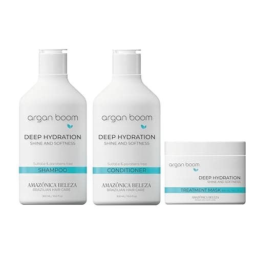 AMAZONICA BELEZA Argan Oil Hair Shampoo, Conditioner and Mask for Intense Moisturizing, Hydrate & Repair Kit for Dry Hair, Kit Hidratante con Oleo de Argan y Vitamina E, (10 Oz/each) - Image 1
