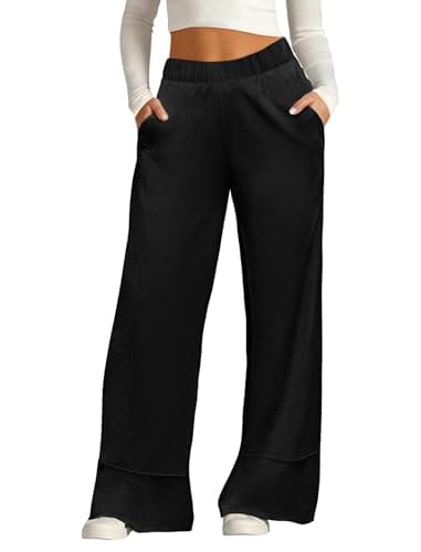 DLOODA Women's Wide Leg Linen Pants High Waisted Cotton Beach Palazzo Pants with Pockets Black XS - Image 1