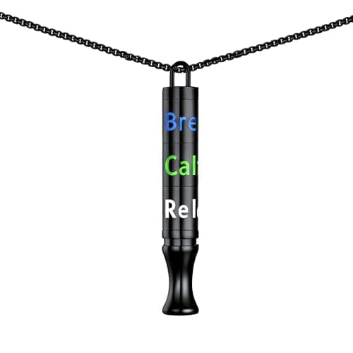 Fidget Necklace with Spinning Calm, Breathe, Relax Charms - Sensory Anxiety Relief & Deep Breathing Aid Stainless Steel Necklaces for Women Men (Black) - Image 1