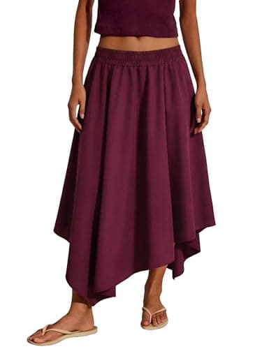 Mxrag Women’s Asymmetrical Midi Skirt 2026 High Waisted Flowy A-Line Skirt Summer Casual Loose Vacation Skirt Deep Purple - Image 1