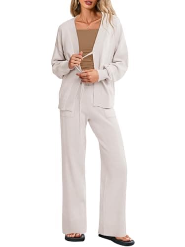 Tankaneo Womens 2 Piece Sweater Sets Oversized Tie Front Cardigan Elastic Waist Pants 2025 Matching Loungewear - Image 1