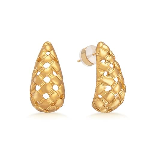 Milan Chiva Gold Teardrop Dangle Earrings for Women 14K Statement Hollow Braid Drop Stud Trendy Jewelry MCE-1040GD - Image 1