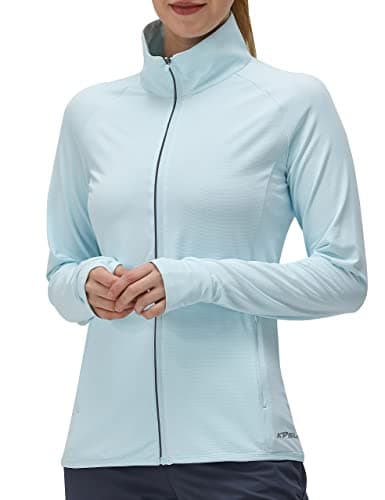 Women's UPF 50+ UV Sun Protection Clothing Long Sleeve Athletic Hiking Shirts Lightweight SPF Zip Up Outdoor Jacket (Blue,L) - Thumbnail 3