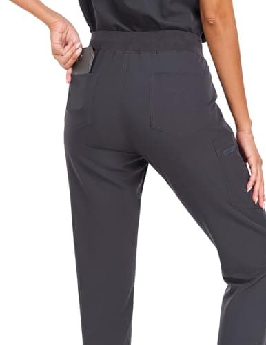 VECARDI Scrub Pants for Women Four Way Stretch Yoga Joggers High Rise Zipper Cargo Pants with 5 Pockets Pewter - Thumbnail 3