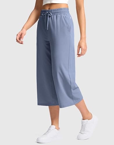 Soothfeel Women's Capri Pants Loose High Waisted Wide Leg Lightweight Travel Hiking Pants for Women Casual Summer with Pocket Dusty Blue S - Thumbnail 2