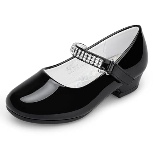 Stelle Girls Dress Shoes Toddler White Flower Girl Low Heels Mary Jane Flat for School Uniform Wedding(Little/Big Kid)(Classic Patent-Black(Chain),1 Big Kid) - Image 1