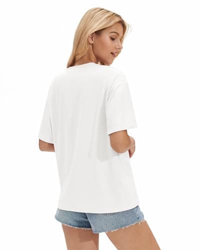 Stelle White T Shirts Women Oversized Crew Neck Short Sleeve Summer Tops Basic Tee Shirt Loose Fit Non See Through Medium - Thumbnail 2