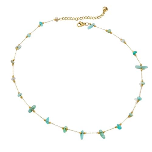 Geumkecy Handmade Green Amazonite Choker Necklace for Women Natural Gemstone Chain 18K Gold Jewelry Birthday Christmas Gift for Women 18inch Valentine Gift for Her - Image 1