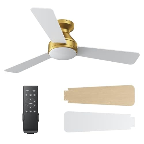 Ceiling Fans with Lights, 42 Inch Ceiling Fan with Light And Remote, 3CCT Flush Moun Low Profile Ceiling Fans, 6 Speed Noiseless LED Ceiling Fan, Advanced Gold Ceilings Fan for Bedroom Living Room - Image 1