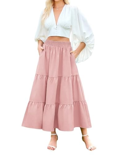 Arolina Women's Maxi Skirt Summer Boho Long Midi Skirts Trendy Elastic Waist Flowy Beach Vacation Dress with Pockets - Image 1