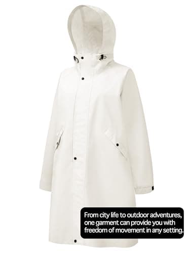 PITINAN Womens Rain Coat Windproof Windbreaker Cute Rain Jackets For Women With Waist Belt & Bag Fall Coats 2026 Long Raincoats Womens Waterproof For RV Travel OFF White XL - Thumbnail 6