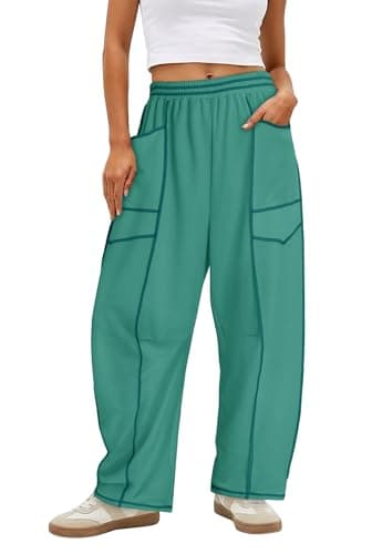 Magritta Women's Elastic High Waisted Palazzo Sweatpants Baggy Casual Wide Leg Lounge Pants with Pockets Turquoise Small - Image 1