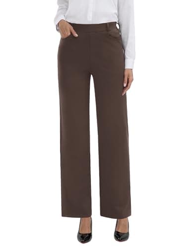 TOPYOGAS Womens High Waist Wide Leg Dress Pants Business Casual Stretchy Work Pants with Pockets Slacks Trousers Brown - Image 1
