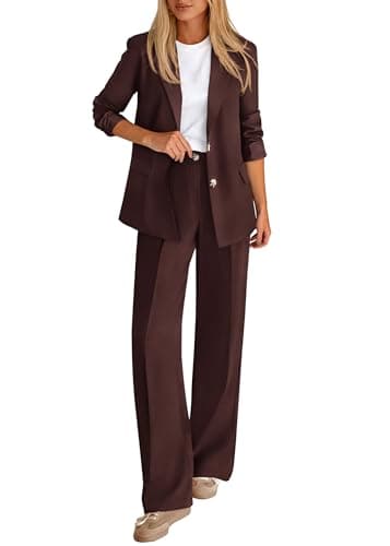 KIRUNDO Womens Suits 2 Piece Set Business Casual Blazer Jacket Wide Leg Dress Pants Suits Professional Work Office Outfits(Coffee, XX-Large) - Image 1