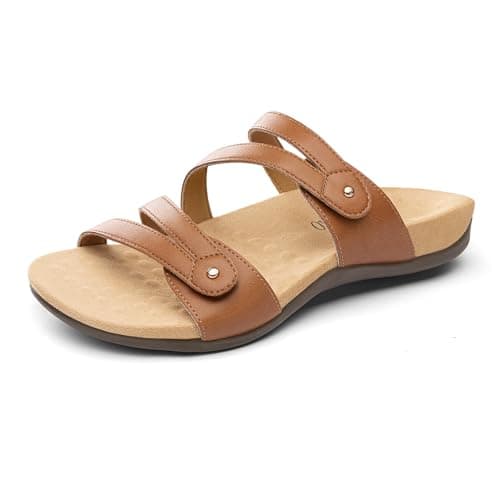 Rihero Orthopedic Sandals for Women Arch Support Comfortable Walking Casual Orthotic Slide Sandals with Adjustable Strap Tan Size 8.5 - Image 1