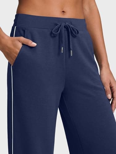 Casly Lamiit Two Piece Outfits for Women Airport Lounge Set Summer 1/2 Zip Tank Tops Wide Leg Track Pant Sets Jogger Sweatsuits Navy Blue XS - Thumbnail 3