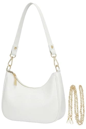 Mivorica Small Shoulder Bag for Women - Trendy little Crescent Purse & Underarm Handbag with Detachable Chain Strap - Cute Mini Hobo Clutch for Travel & Party, Cream White Vegan Leather - Image 1