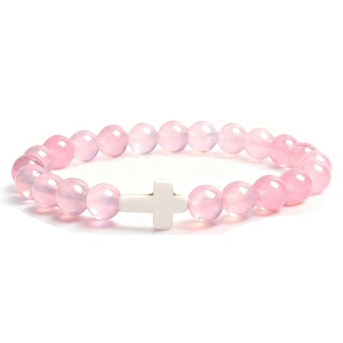 8MM Rose Quartz Cross Bracelet - Attract Unconditional Love, Reduce Tension & Boost Self - Worth - Image 1