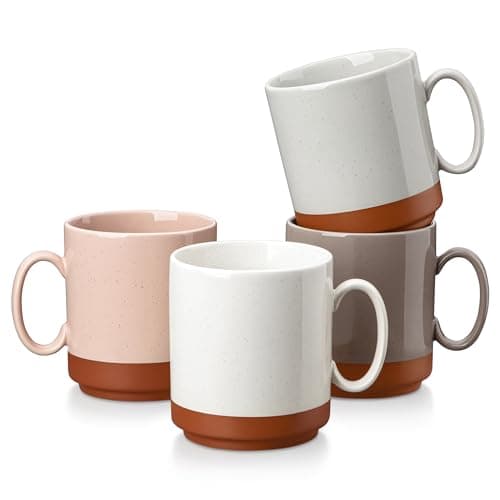 MALACASA 16oz Ceramic Coffee Mugs Set of 4, Stackable Coffee Cups with Straight-Sided Design, Mugs for Coffee, Latte, Tea, Hot Chocolate, Cappuccino and Cocoa, Microwave & Dishwasher Safe, Multicolor - Image 1
