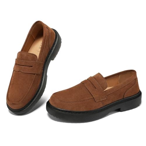 BEAUSEEN Women's Suede Penny Loafers Casual Lightweight Slip On - Comfortable Walking Shoes,Chic Flat for Work & Travel Brown,9.5 US - Image 1