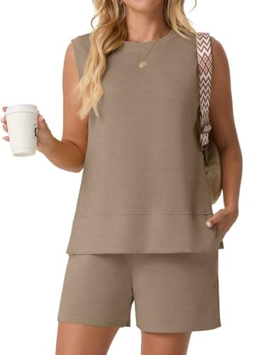 Lepunuo Women's Summer 2 Piece Outfits Sleeveless Tank Top Matching Shorts Workout Set Vacation Tracksuit