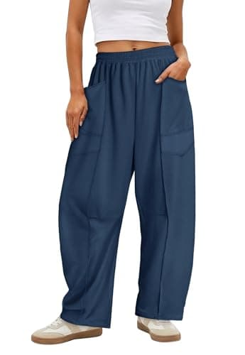 Magritta Women's Trousers Wide Leg Sweatpants Stretch Casual Palazzo with Pockets Outfits for Women Blue Large - Image 1