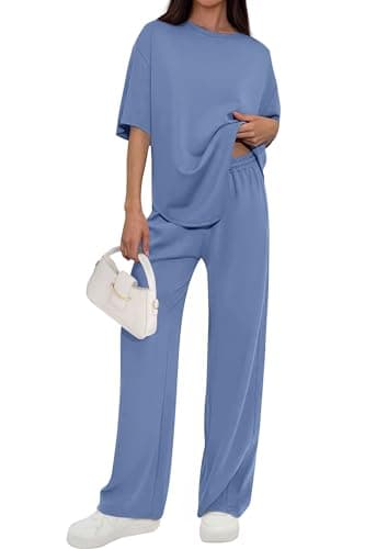 PRETTYGARDEN 2 Piece Lounge Sets for Women Summer 2026 Short Sleeve Matching Airport Travel Outfits Casual Spring Clothes (Dusty Blue,XX-Large) - Image 1