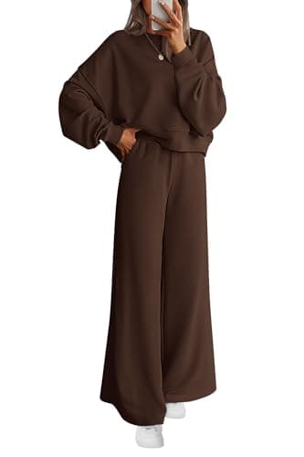PRETTYGARDEN Women 2 Piece Outfits 2026 Spring Sweatsuits Crewneck Sweatshirt Wide Leg Sweatpants Lounge Sets Tracksuit(Dark Brown,X-Large) - Image 1