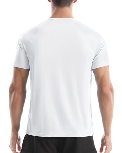 Men's UPF 50+ Swim Shirts, Sun Protection Short Sleeve Rash Guard, Quick Dry T-Shirt for Fishing and Surfing White - Thumbnail 3