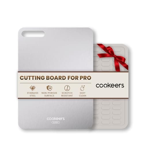 Cookeers Stainless Steel Cutting Board for Kitchen - 13.5"L x 10"W Upgraded Ultra-Thin Double Sided Chopping Board, Non-porous & Odor-resistant, Food Grade Kitchen Cutting Boards, Dishwasher Safe - Image 1