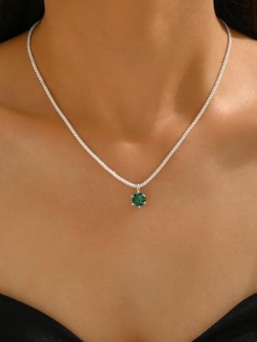Alegend Diamond Necklaces 14K Sliver Plated Emerald Birthstone Mothers Dainty Cubic Zirconia Pendant Birthday Gifts Jewelry - Thumbnail 4