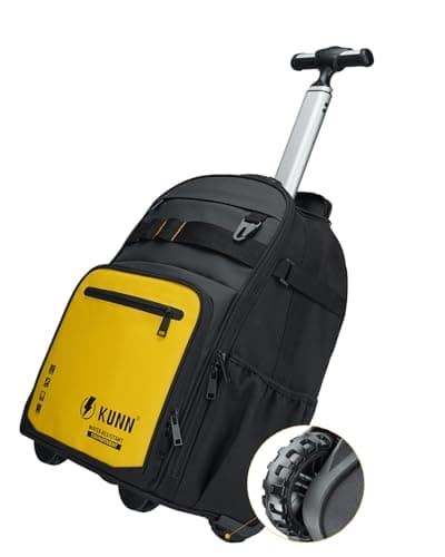 KUNN Rolling Tool Backpack with Wheels, Heavy Duty Waterproof Wheeled Tool Bag, 47 Pockets & Loops Work Backpack for Electrician Construction HVAC, Yellow - Image 1
