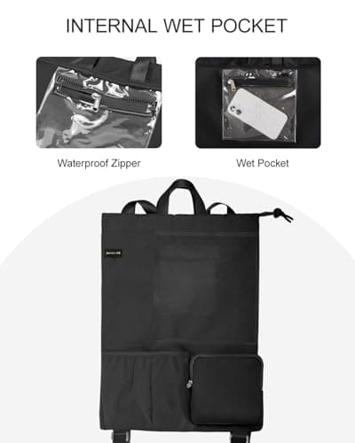 BAVELOE Swim Bag with Wet Pocket, Mesh Drawstring Backpack for Beach, Swimming, Snorkeling, Pool, Gym for Women Men (Black) - Thumbnail 2