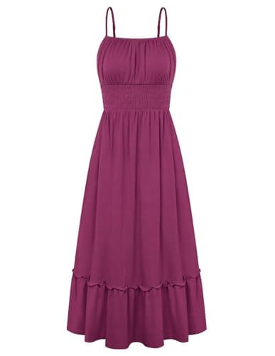 GRACE KARIN 2026 Summer Maxi Dresses for Women, Smocked Spaghetti Strap Long Dress, Flowy Boho Beach Sundress Purple Red S - Image 1
