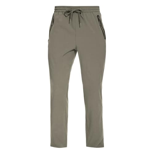 MOURCE Breathable Workout Joggers - Quick-Dry Travel-Ready Pants, 2 Zipper Pockets, Khaki XL - Image 1