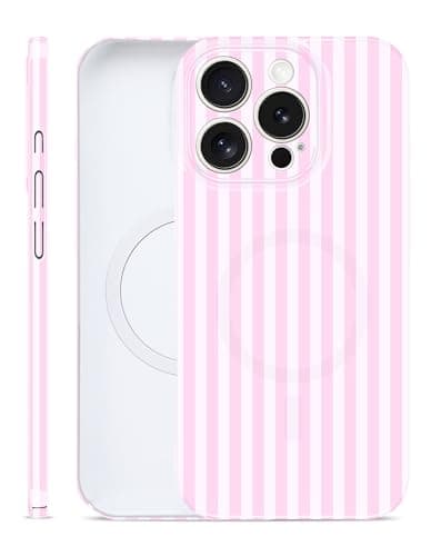 Aitipy Magnetic Striped Phone Case for iPhone 16 Pro, Compatible with MagSafe, Cute Stripe Fashion Aesthetic Soft TPU Slim Shockproof Protective Phone Cover for Women Girls-Pink - Image 1