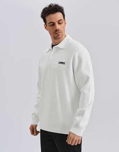 K-Swiss Men's Knit Polo Shirts - Long Sleeve Polo Sweaters Shirt Classic Collared Button Casual Work Golf White 2XL - Thumbnail 2